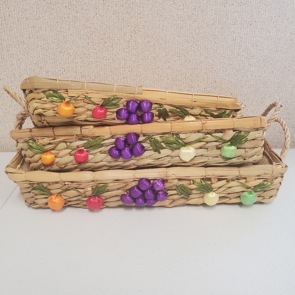 Vintage Handmade Baskets with Rattan Fruit